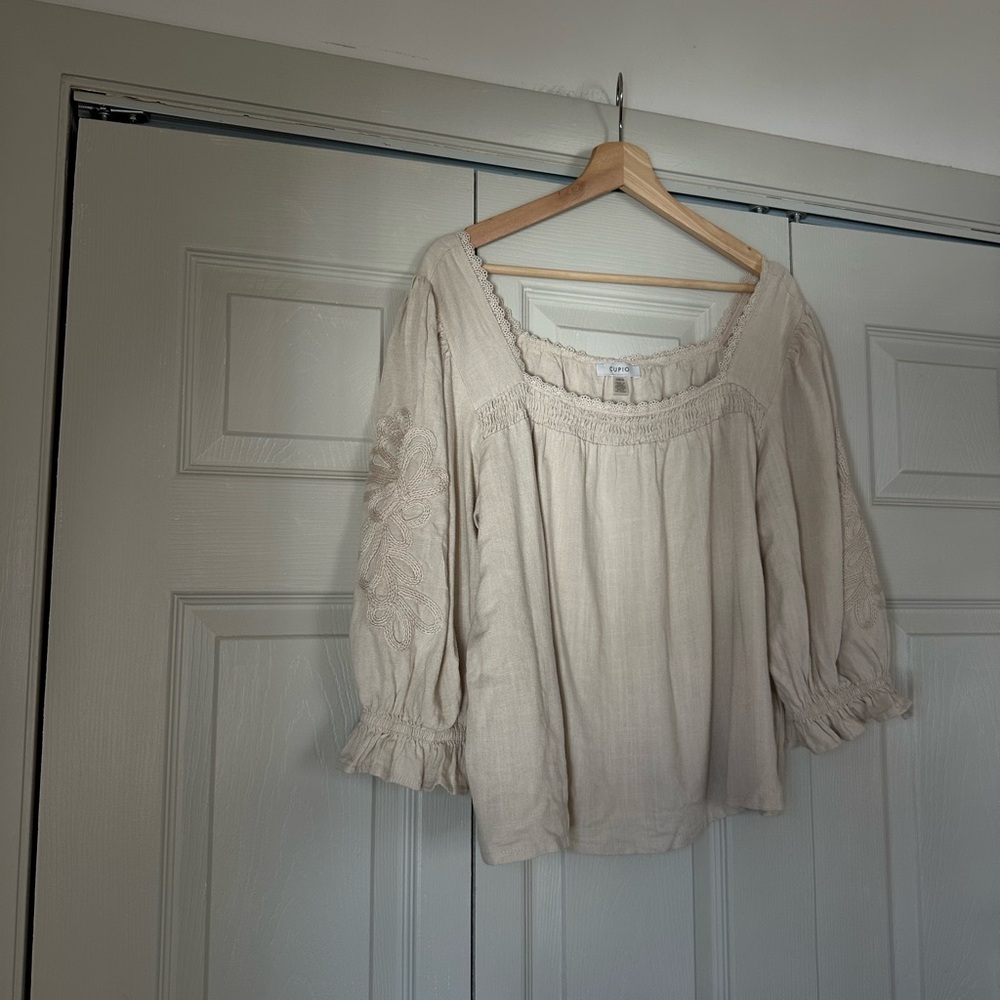 SALE — Cupio Linen Blend Puff Sleeve Top